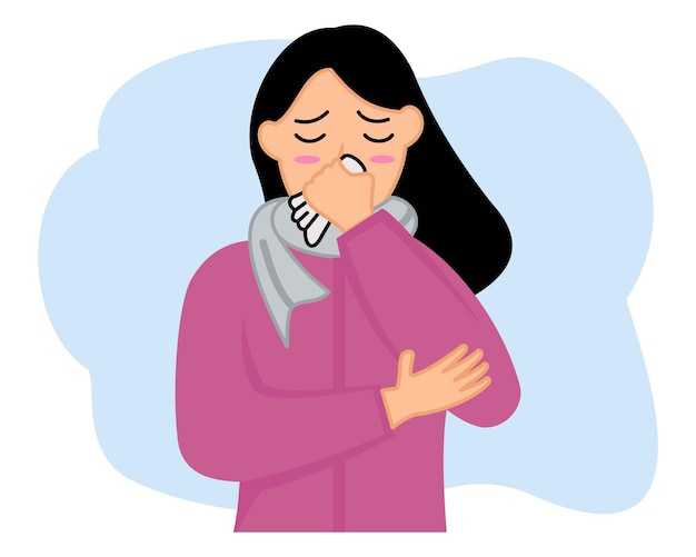 women coughing cover the mouth with tissue