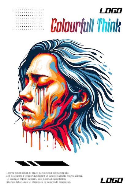 Vector women crying with rainbow colour