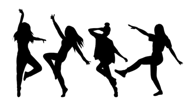 Women dancing black silhouette isolated