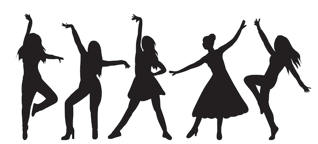 Women dancing silhouette on white background isolated vector