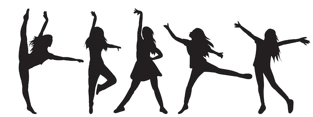 Women dancing silhouette on white background