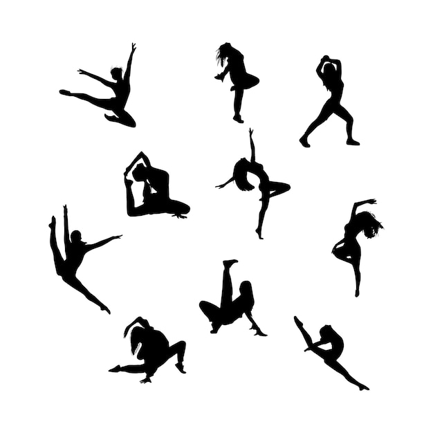 Women dancing silhouettes set