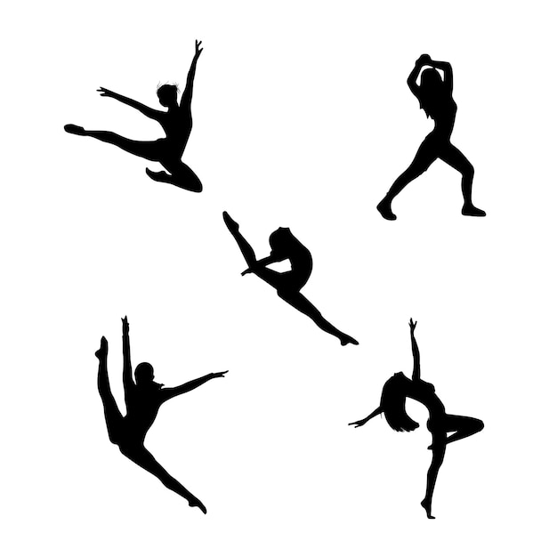 Women dancing silhouettes set