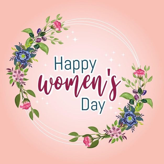 Vector women day greeting card with flowers decoration