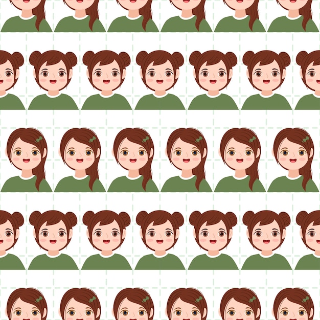 Women Day Seamless Pattern Design with Girl Ornament in Template Hand Drawn Cartoon Illustration