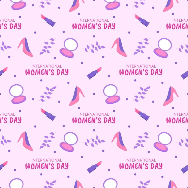 Women day seamless pattern design with girl ornament in template hand drawn cartoon illustration