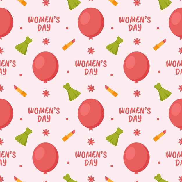 Women Day Seamless Pattern Design with Girl Ornament in Template Hand Drawn Cartoon Illustration