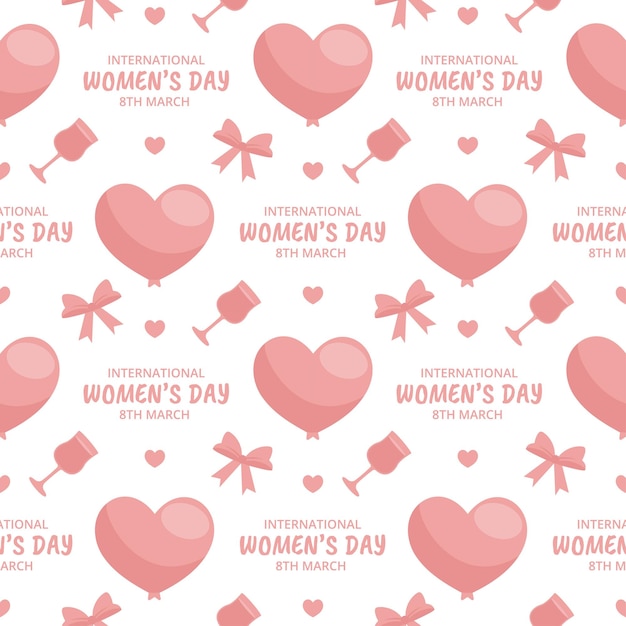 Women Day Seamless Pattern Design with Girl Ornament in Template Hand Drawn Cartoon Illustration
