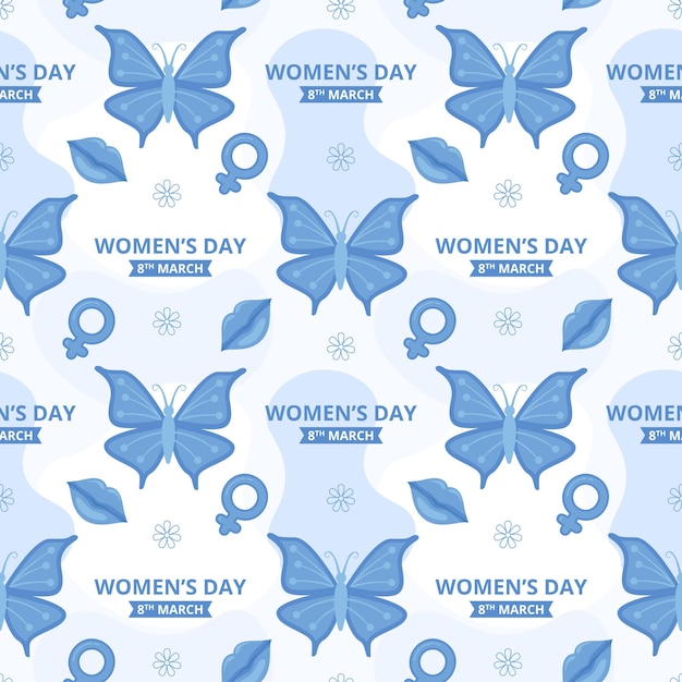 Women Day Seamless Pattern Design with Girl Ornament in Template Hand Drawn Cartoon Illustration