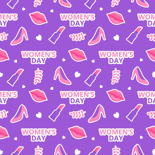 Women Day Seamless Pattern Design with Girl Ornament in Template Hand Drawn Cartoon Illustration