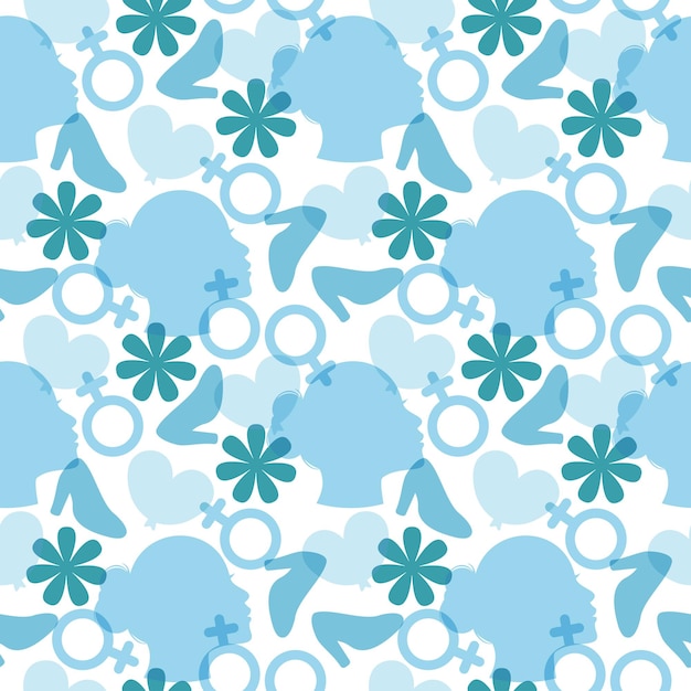 Giornata delle donne seamless pattern design con ornamento ragazza nel modello disegnato a mano del fumetto