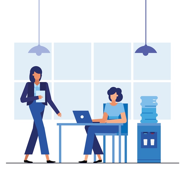 Women at desk in the office design, business objects workforce and corporate theme