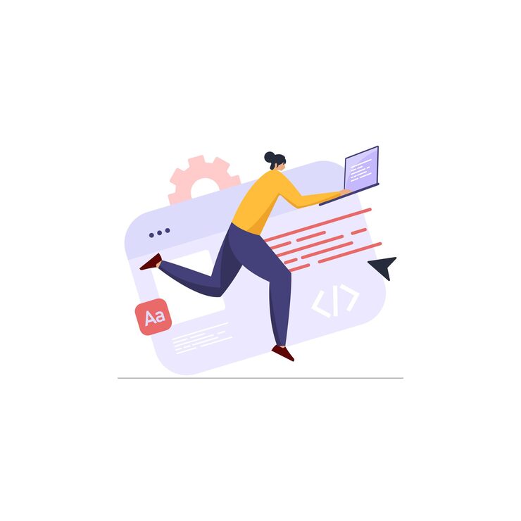 Vector women developer working on software script coding programming and web development concept