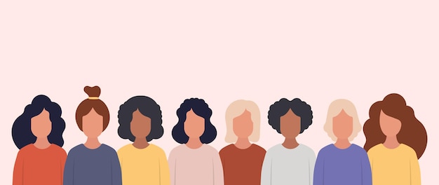 Women of different nationalities. Banner with space for text. Vector.