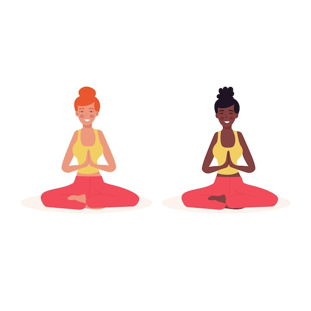 Women of different nationalities sitting in a yoga pose African American woman Healthy and active li