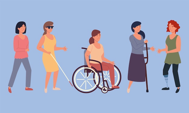 Vector women disabled characters