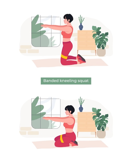 줄무늬 무릎을 꿇고 쪼그리고 앉는 운동을하는 여성