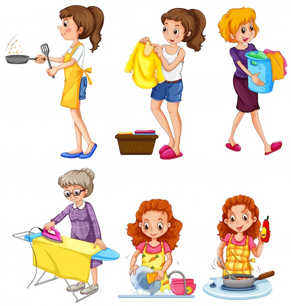 Women doing different chores