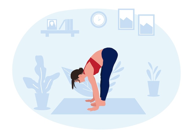 Vector women doing exercise at home illustration vector design template