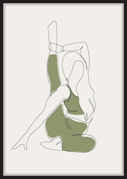 ベクトル ヨガをしている女性ベクトル oneline アート イラスト モダンな最小限の印刷可能なポスター セージ グリーン