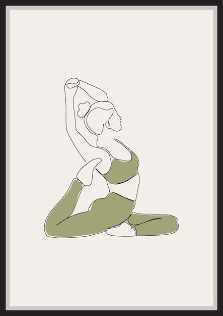 ヨガをしている女性ベクトル oneline アート イラスト モダンな最小限の印刷可能なポスター セージ グリーン
