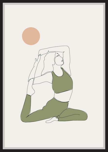 Vettore donne che fanno yoga vettore oneline arte illustrazione moderno minimal poster stampabile sage green