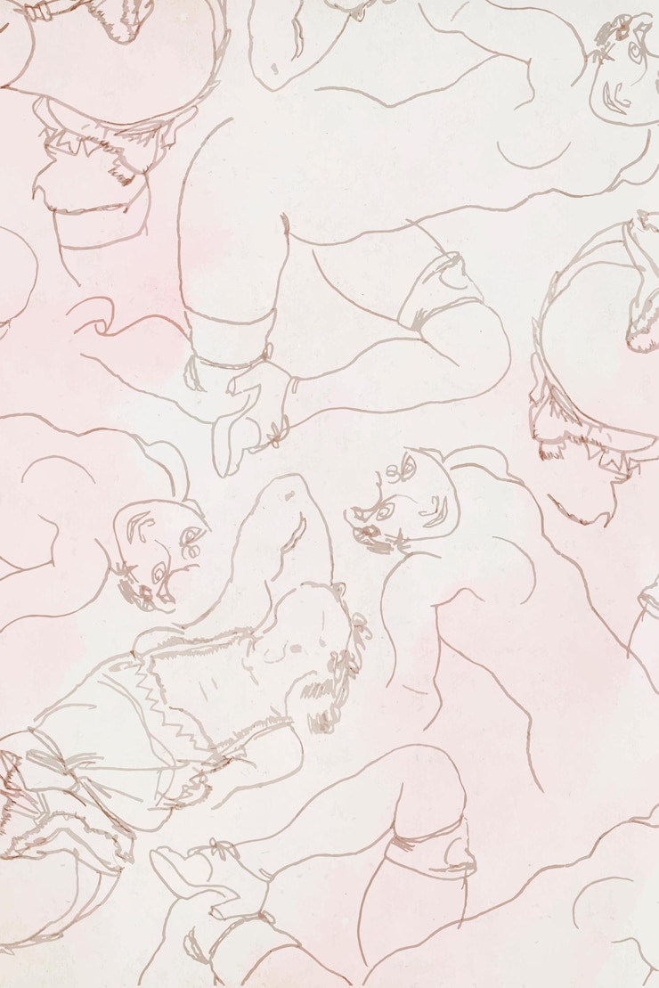 Vector women drawing patterned background vector remixed from the artworks of egon schiele.