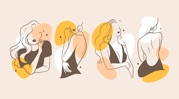 Vector women in elegant line art style concept