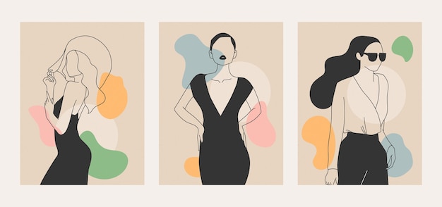 Women in elegant line art style illustration