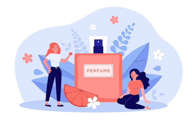 Vector women enjoying perfume smelling illustration