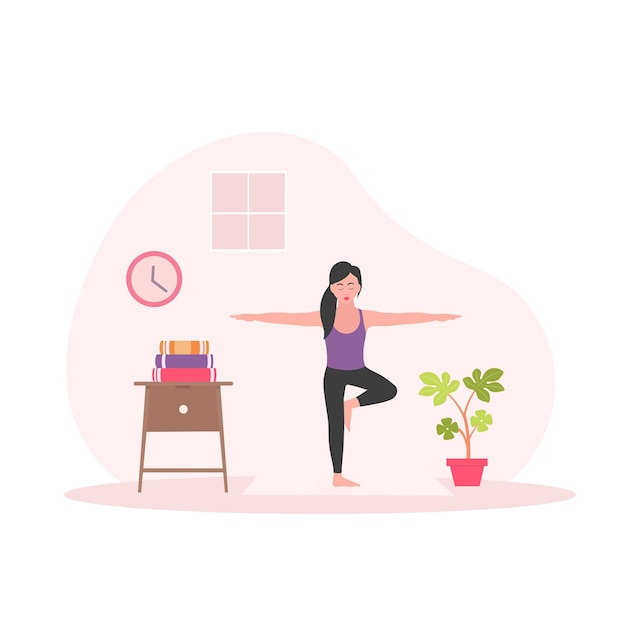 Women in an exercise position flat vector illustration