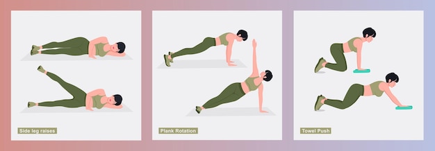 Women exercises set women doing fitness exercises