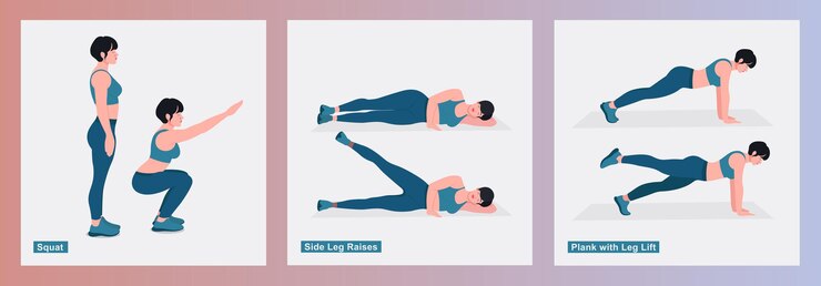 Vector women exercises set women doing fitness exercises
