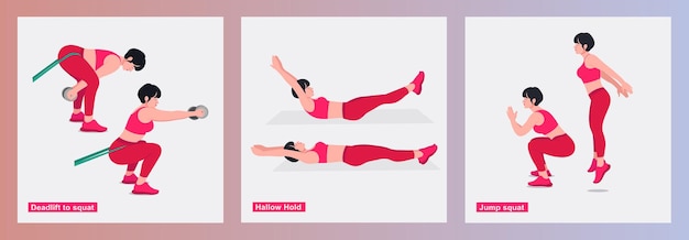 Women Exercises Set Women doing fitness exercises