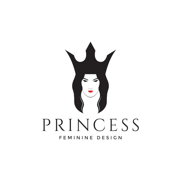 Women face long hair with crown logo design vector graphic symbol icon illustration creative idea