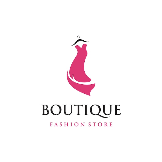 Women fashion logo template with clothes hanger luxury clothesLogo for businessboutiquefashion shopmodelshopping and beauty