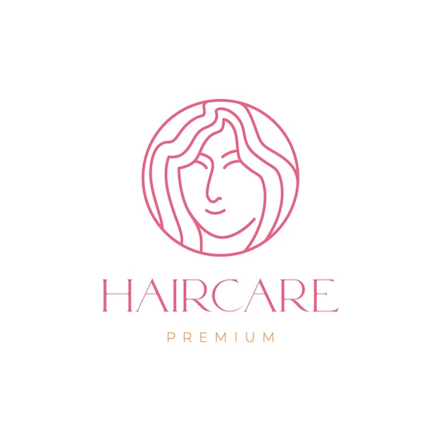 Women female hair care face skin treatment salon minimalist modern circle logo design vector