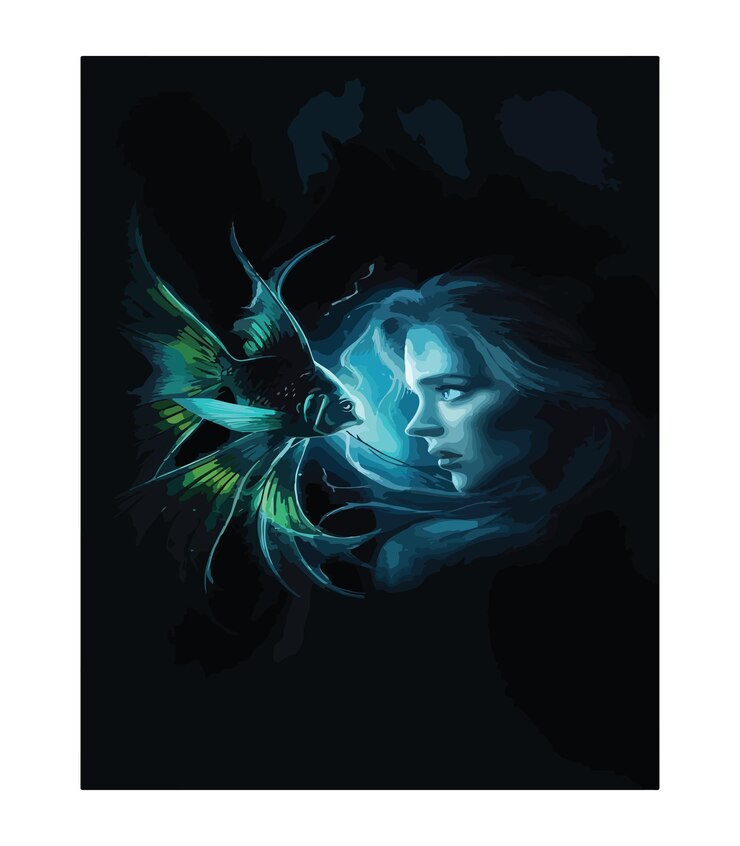 Vector women and fish 3d illustrator image