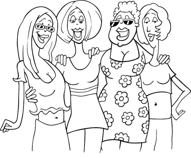 Women friends cartoon illustration