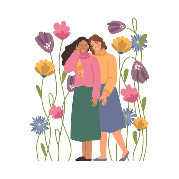 Women friends with wildflowers