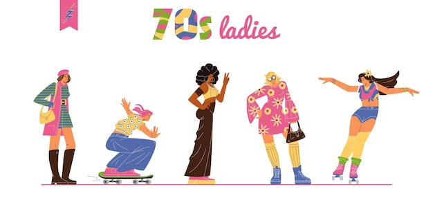 Vector women from the 70s vector illustrations set