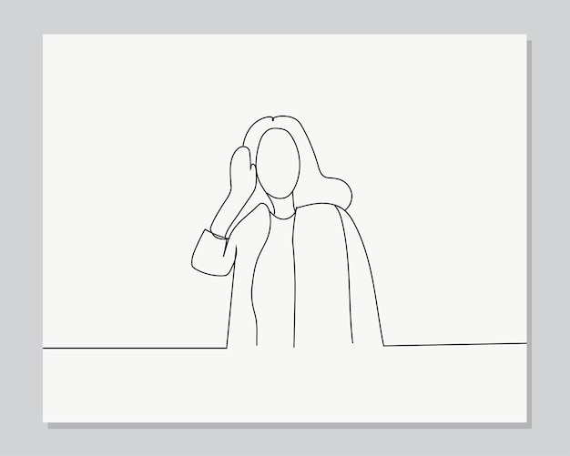 Women gesture trying to hear continuous one line illustration