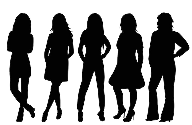 Women girls black silhouette isolated