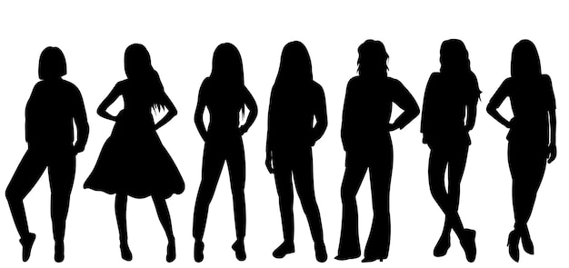 Vector women girls crowd silhouette isolated vector