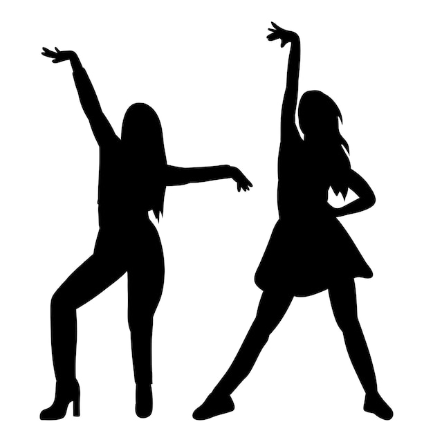 Women girls dancing black silhouette isolated vector