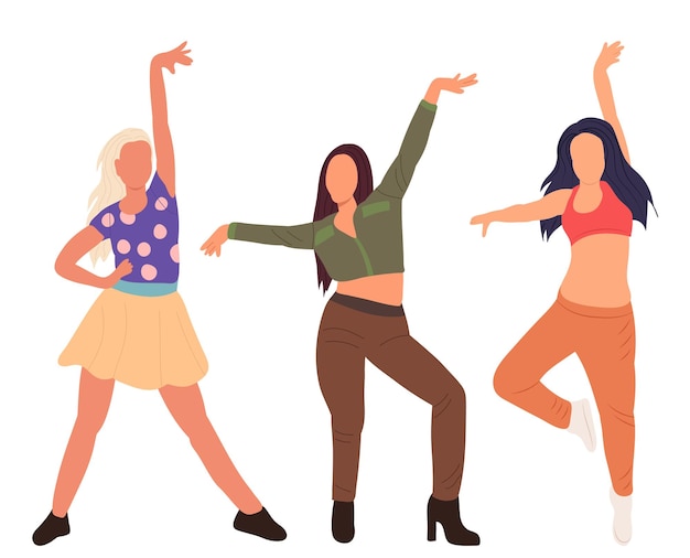 Women girls dancing on a white background isolated