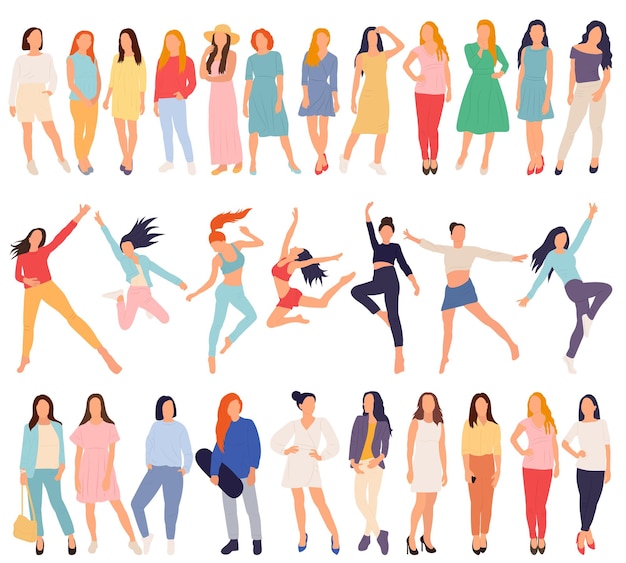 Women girls set in flat style isolated vector