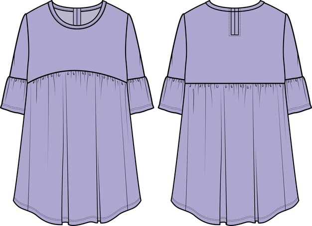 Donne e ragazze indossono lungo chiffon e maxi abito in tessuto sketch vettoriale davanti e dietro