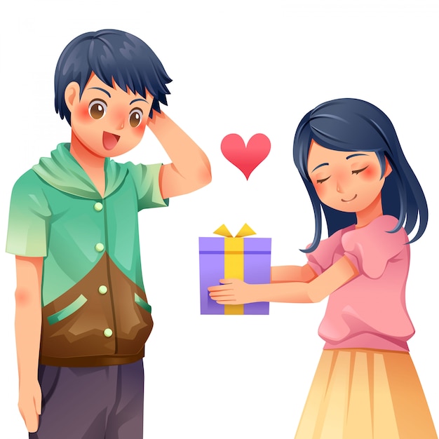 Vector women give gifts to men character vector