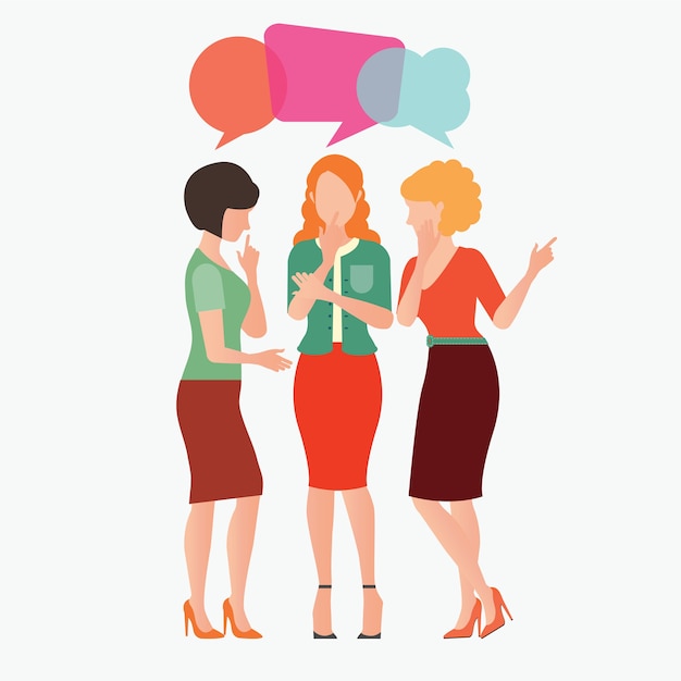 Vector women gossip with colorful dialog speech bubbles